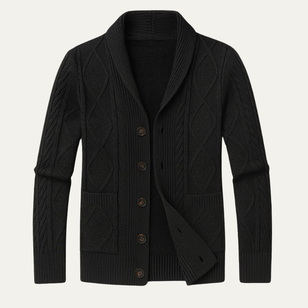 Men's Cable Knit Cardigan with Shawl Collar