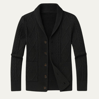 Men's Cable Knit Cardigan with Shawl Collar