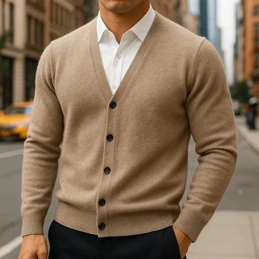 Men's Cashmere Blend Cardigan with Button Front - photo 1
