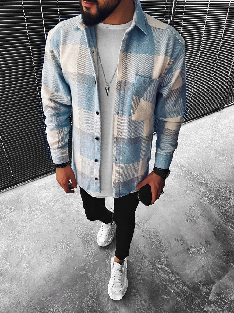 Men's Checked Overshirt with Button Front - photo 2