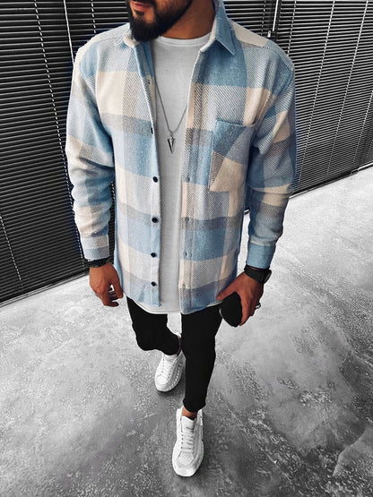Men's Checked Overshirt with Button Front - photo 2