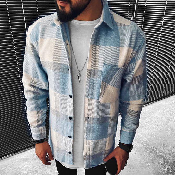 Men's Checked Overshirt with Button Front - photo 3