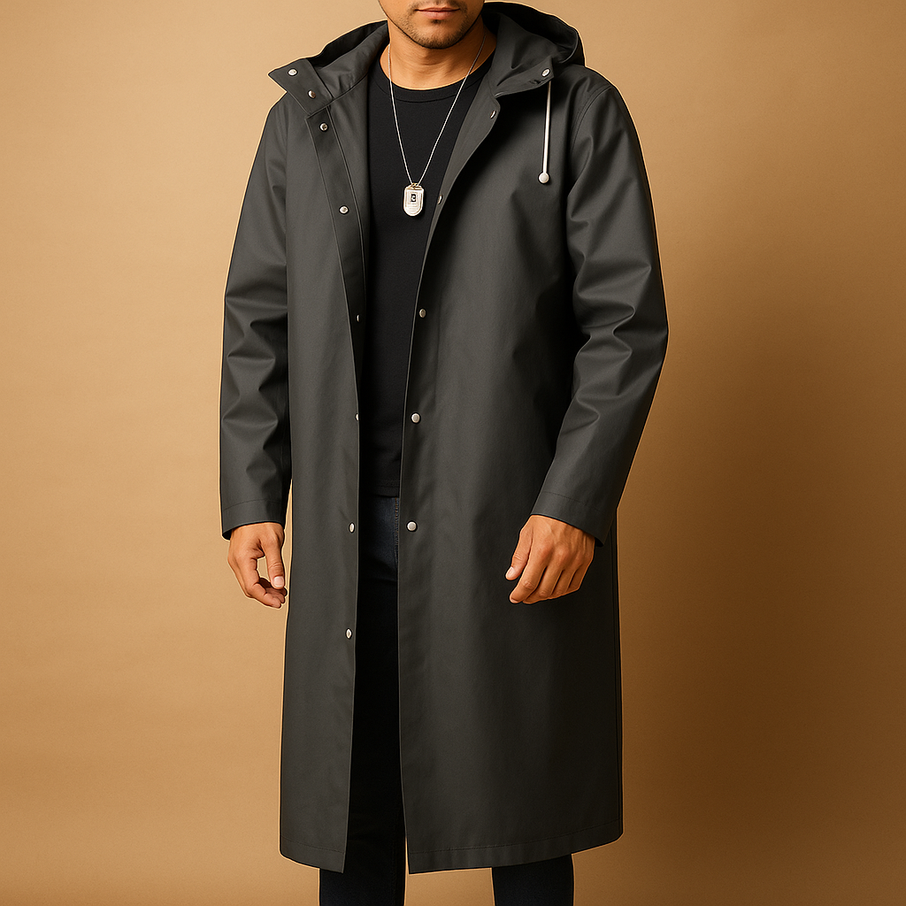 Men's Long Hooded Rain Coat with Lining - photo 1