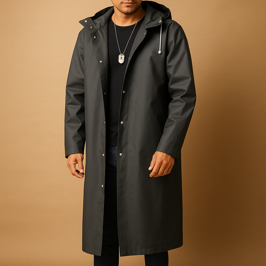 Men's Long Hooded Rain Coat with Lining - photo 1