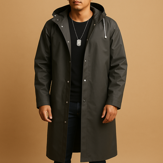 Men's Long Hooded Rain Coat with Lining - photo 2
