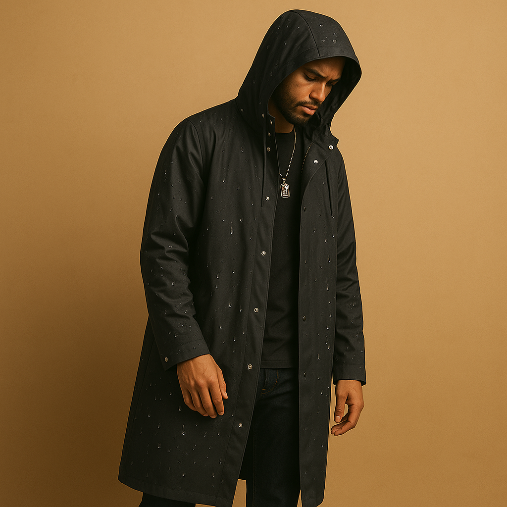 Men's Long Hooded Rain Coat with Lining - photo 3
