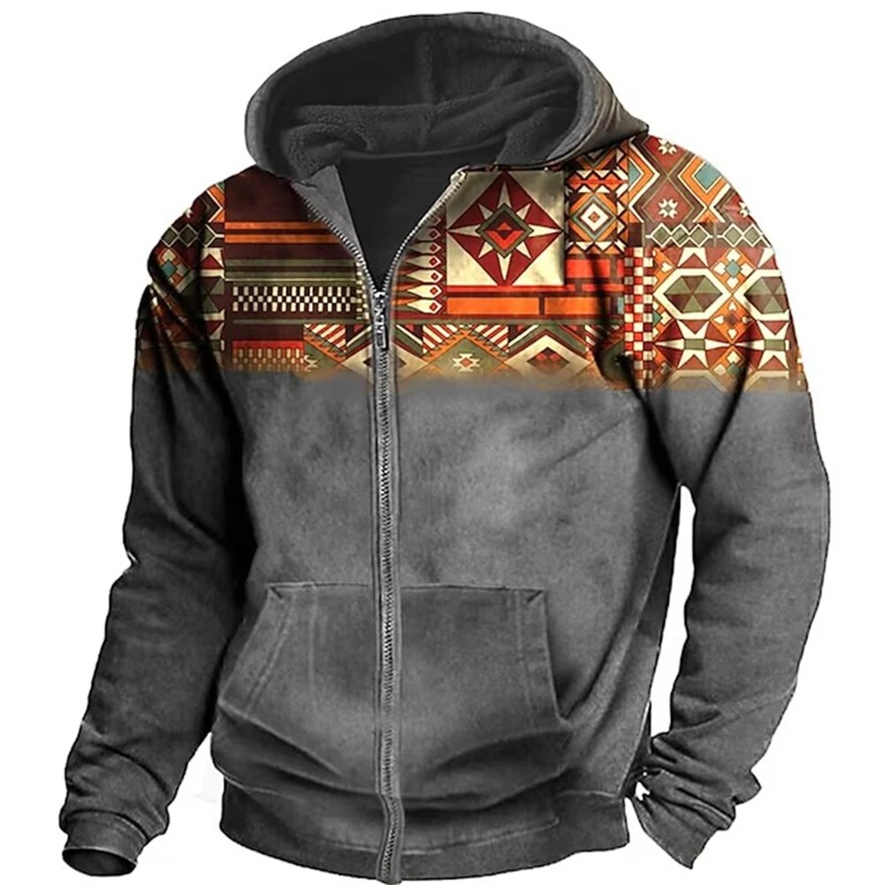 Men's Patterned Fleece-Lined Hooded Jacket - photo 3