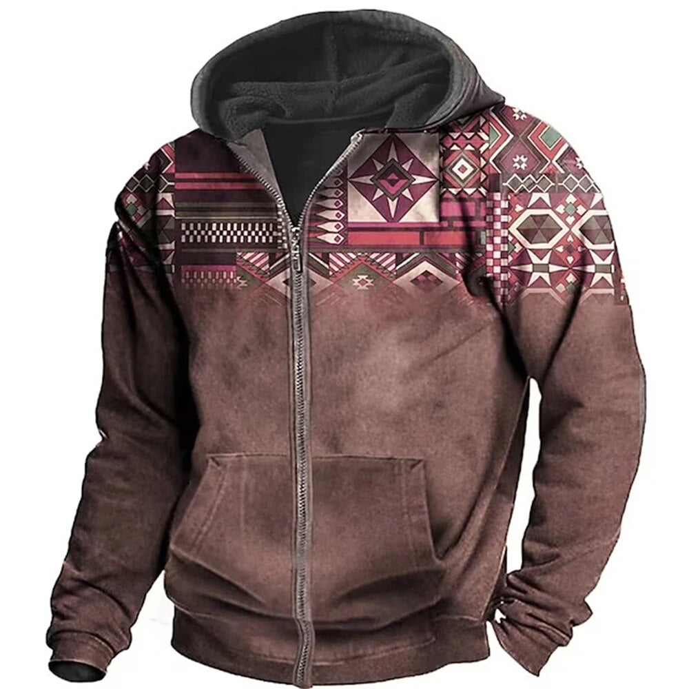 Men's Patterned Fleece-Lined Hooded Jacket - photo 4