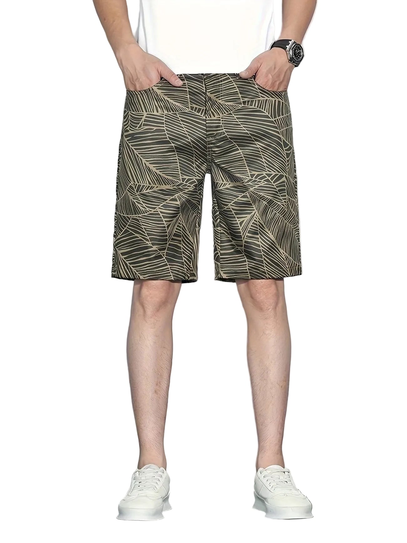 Men’s Shorts with Leaf-Pattern Print
