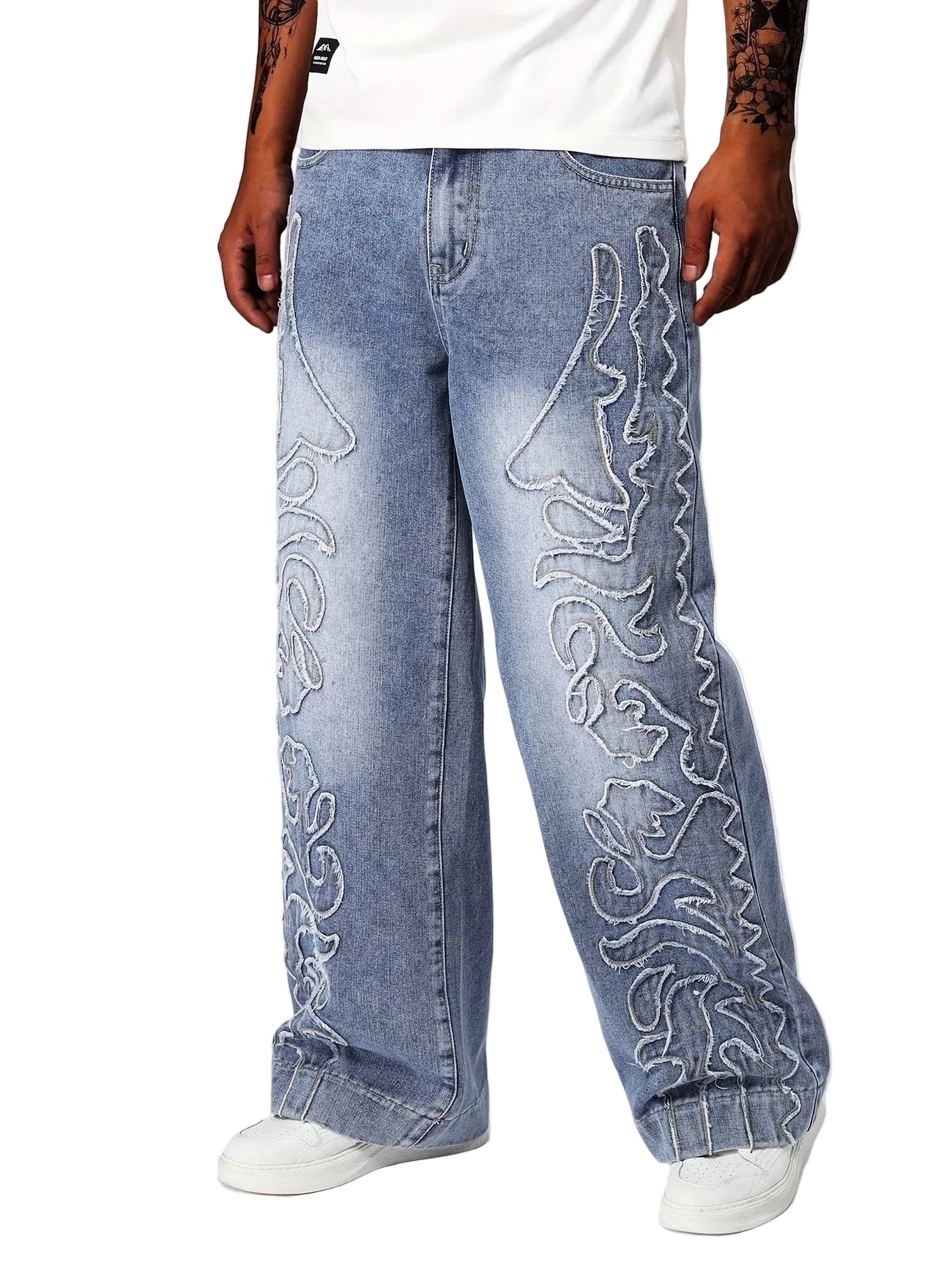 Men’s Wide-Leg Pants with Decorative Stitching