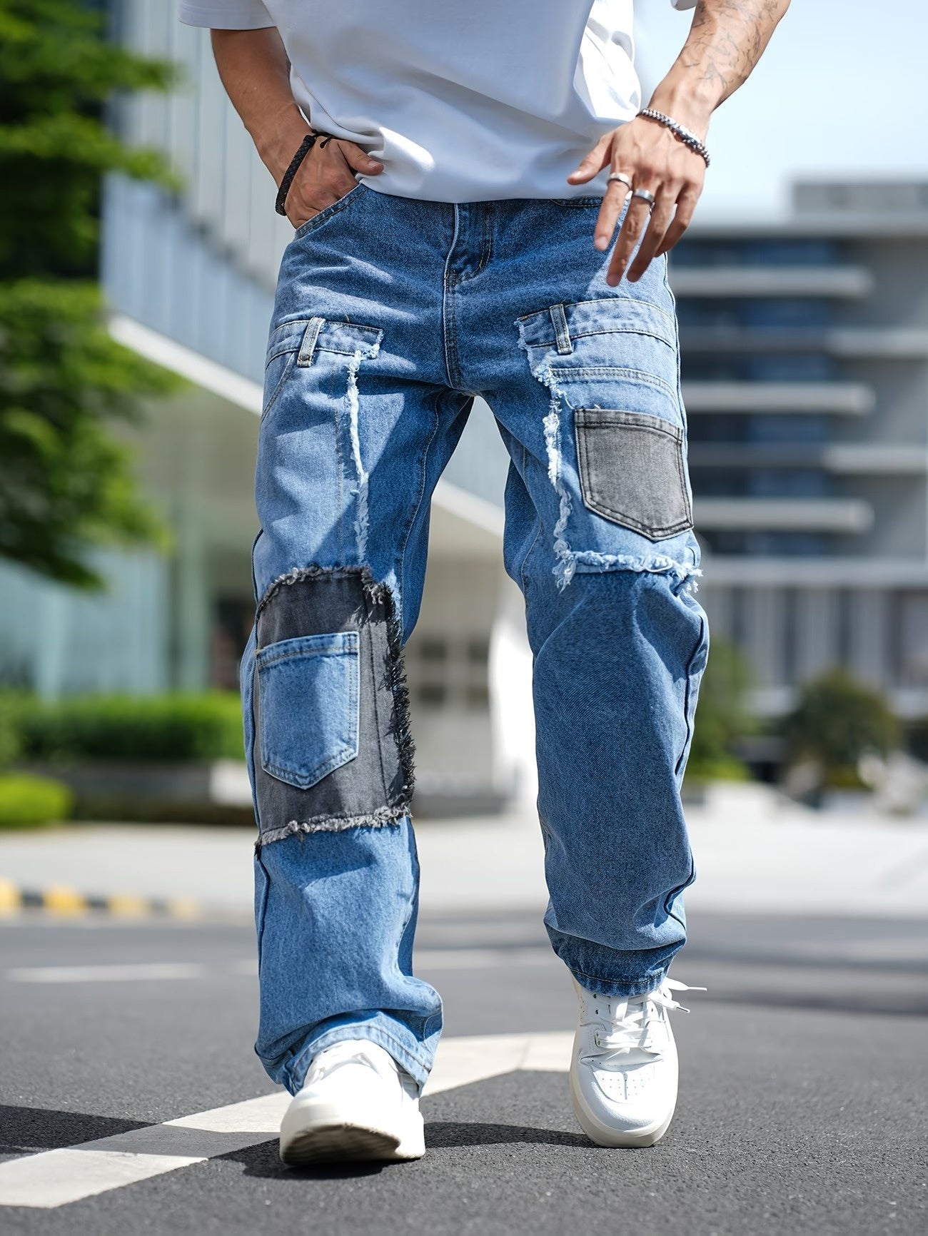 Men’s Wide-Leg Patchwork Pants