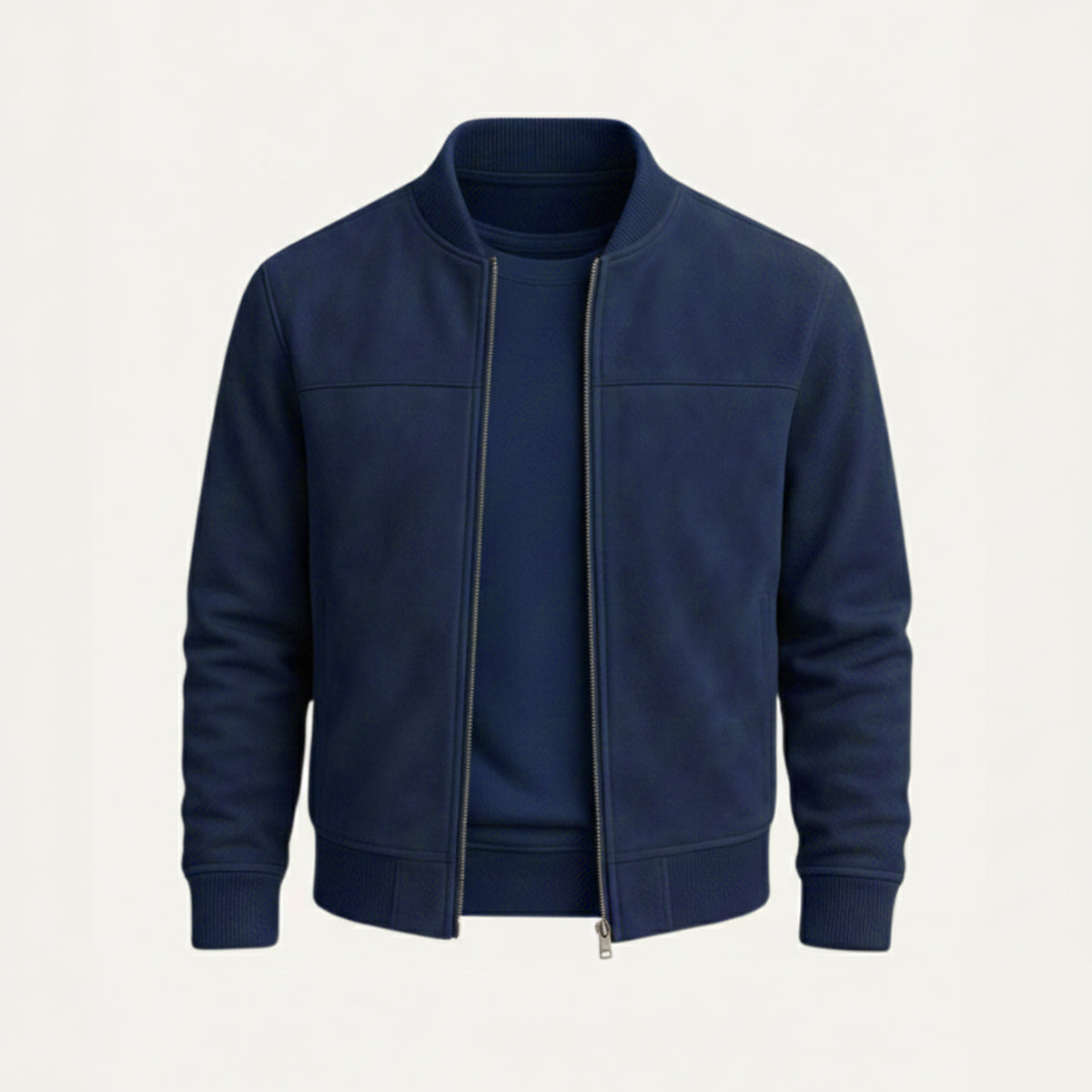 Men's Suede Bomber Jacket with Ribbed Trims – view 8