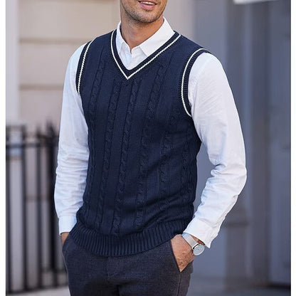 Men's Cable Knit V-Neck Sweater Vest - Navy