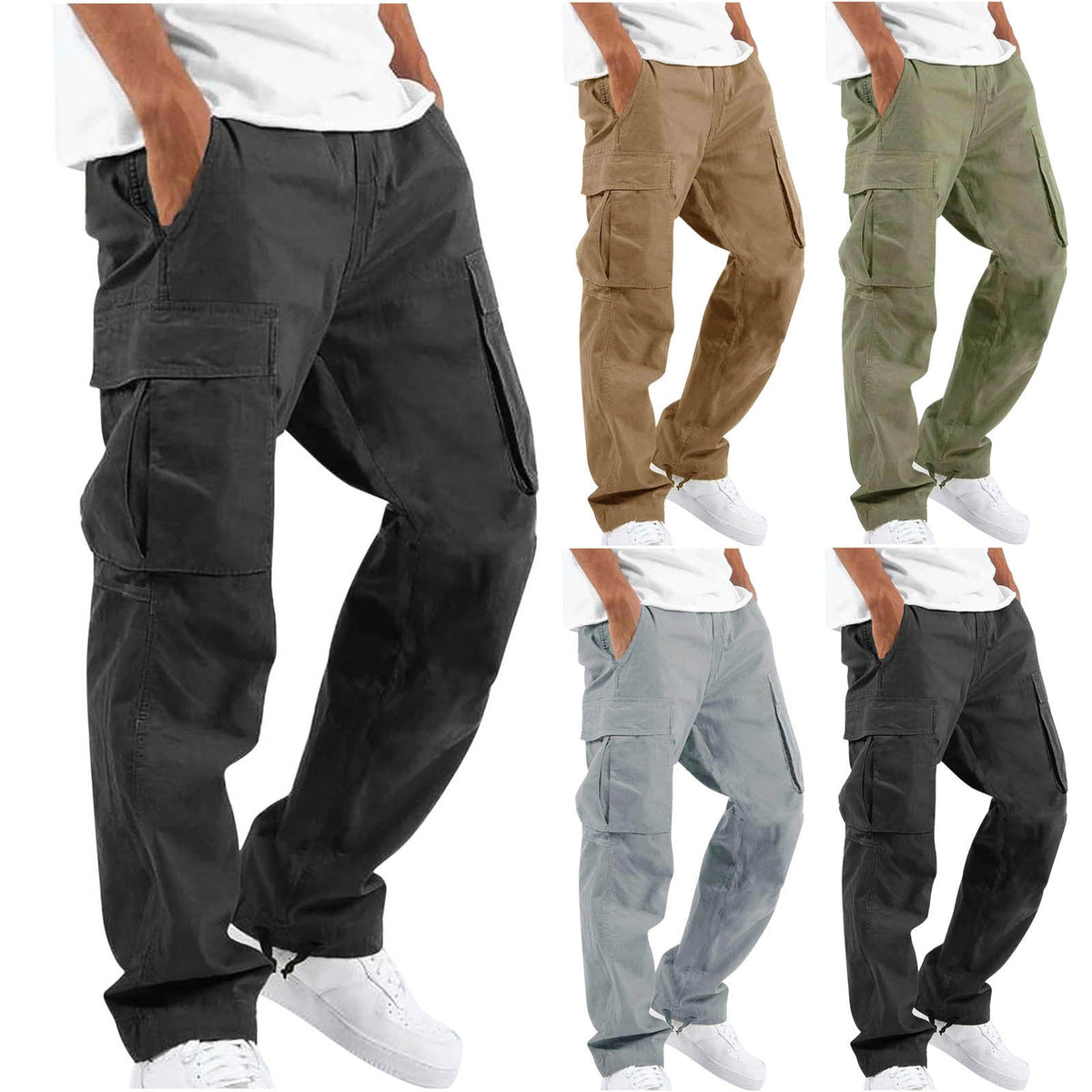 Men's Cargo Trousers with Elastic Waist