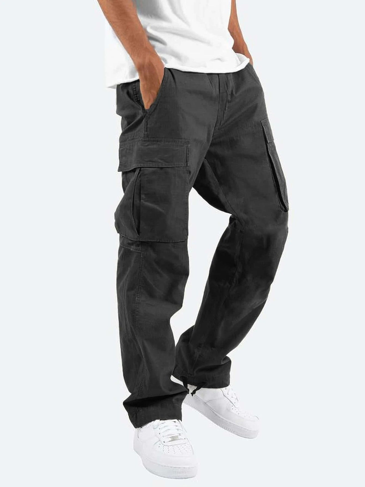 Men's Cargo Trousers with Elastic Waist - Black