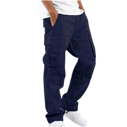 Men's Cargo Trousers with Elastic Waist - Dark Blue