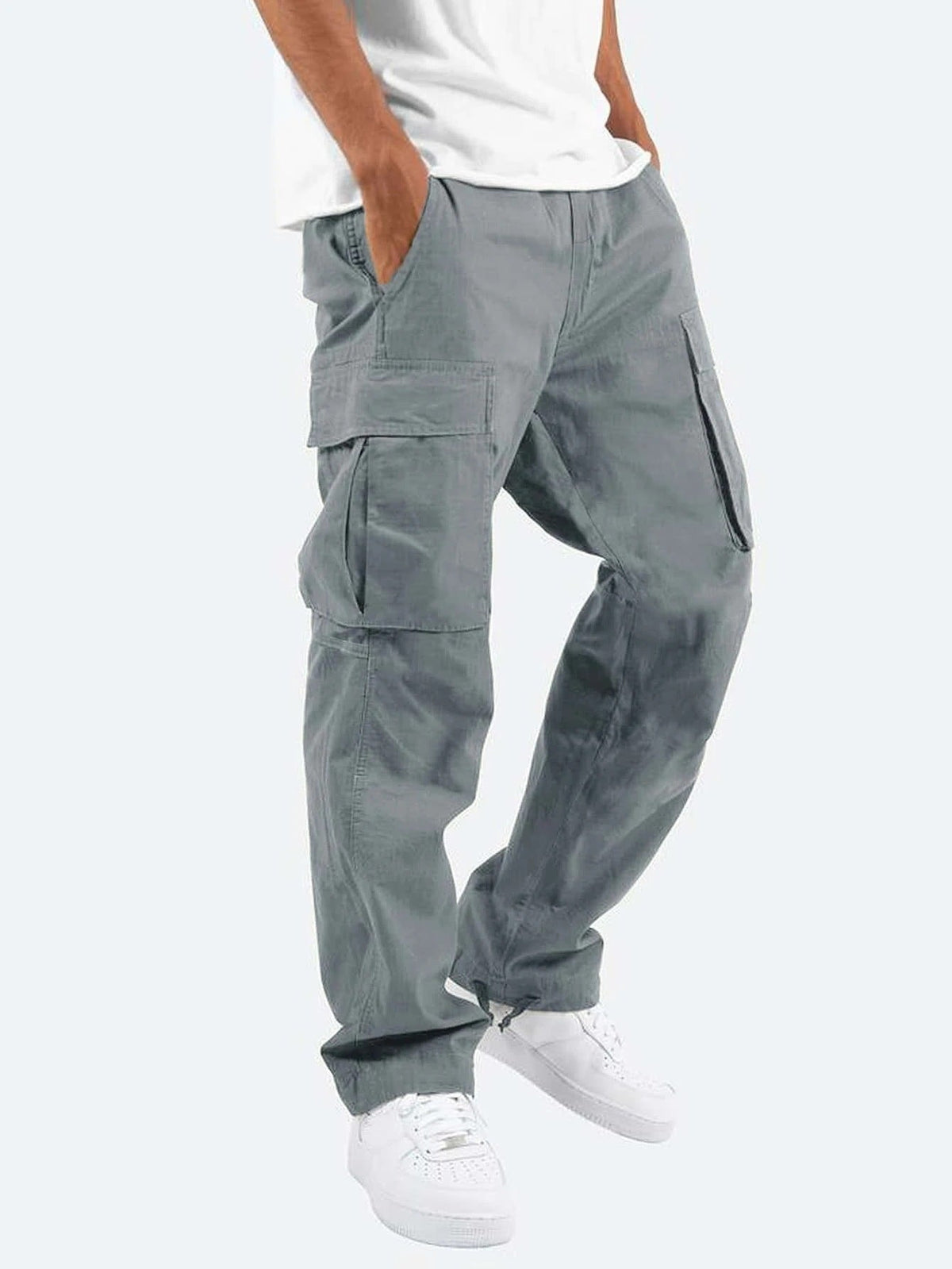 Men's Cargo Trousers with Elastic Waist - Grey