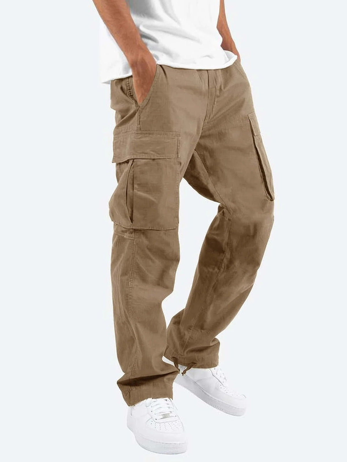 Men's Cargo Trousers with Elastic Waist - Khaki