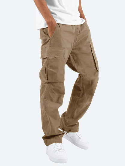 Men's Cargo Trousers with Elastic Waist - Khaki