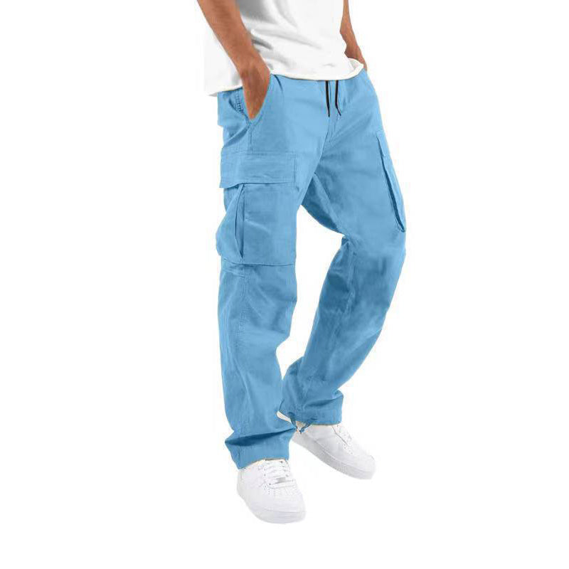 Men's Cargo Trousers with Elastic Waist - Light Blue