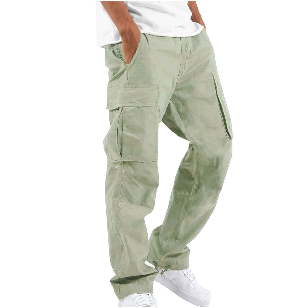 Men's Cargo Trousers with Elastic Waist - Light Green