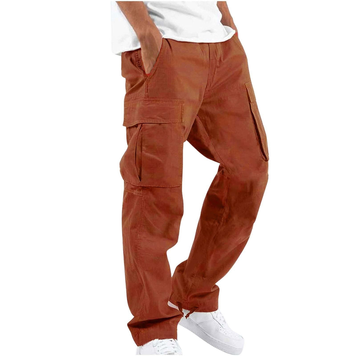 Men's Cargo Trousers with Elastic Waist - Orange