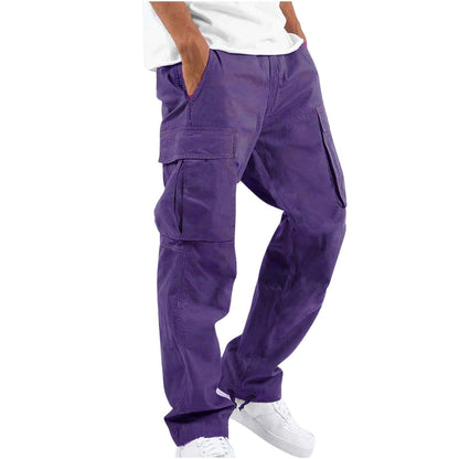 Men's Cargo Trousers with Elastic Waist - Purple