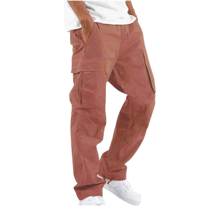 Men's Cargo Trousers with Elastic Waist - Red