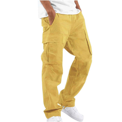 Men's Cargo Trousers with Elastic Waist - Yellow