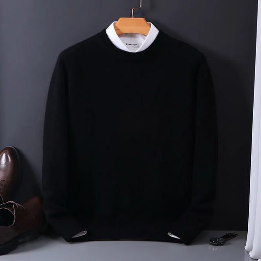 Men's Cashmere Blend Jumper with Classic Fit in Black