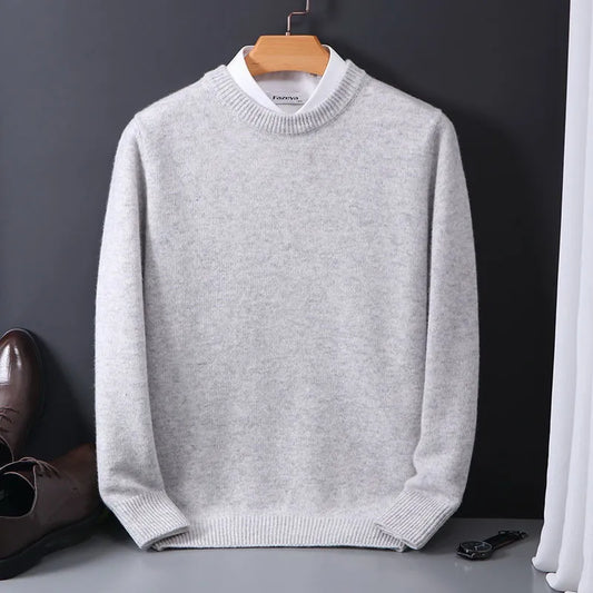 Men's Cashmere Blend Jumper with Classic Fit in Gray