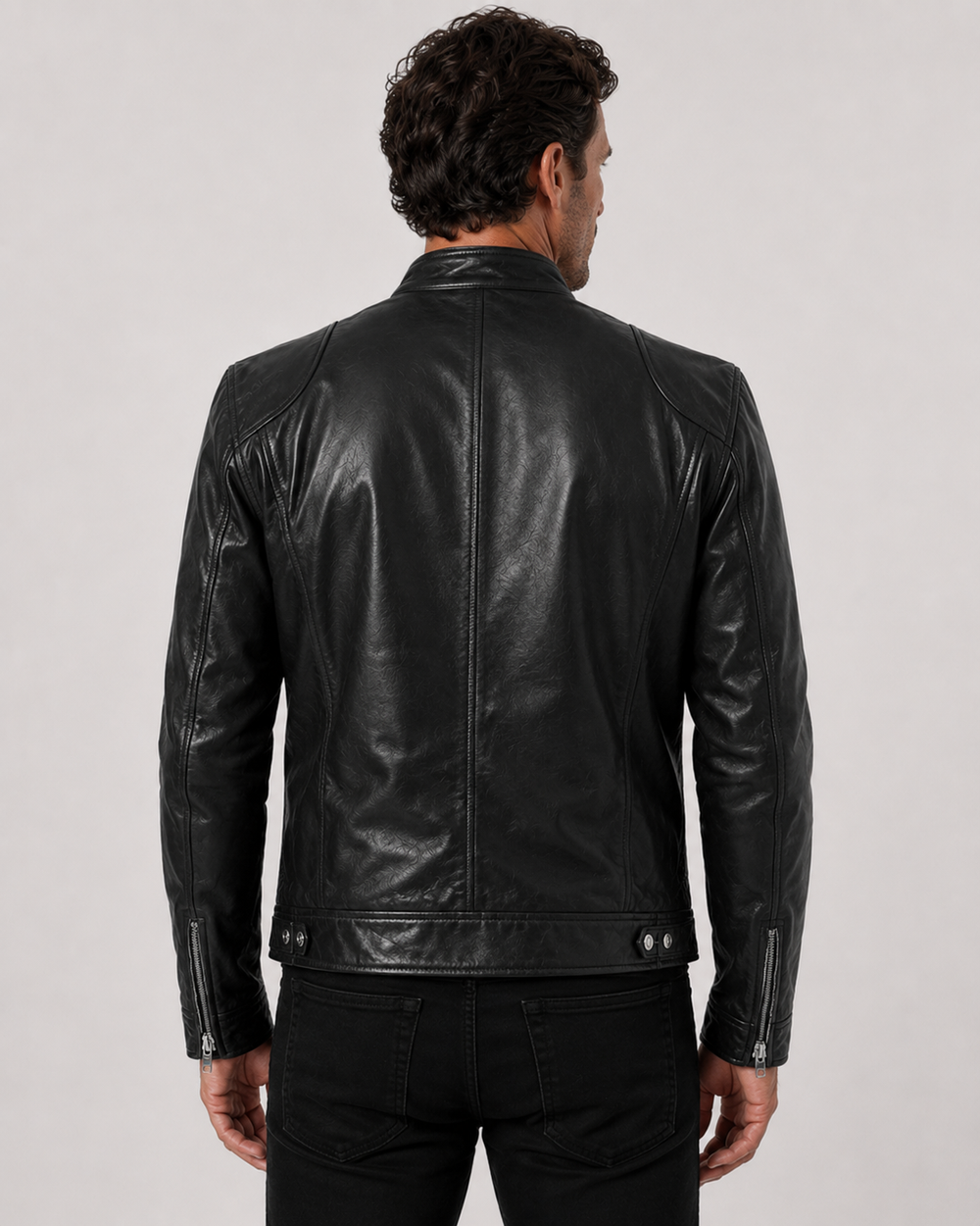 Men's Classic Leather Motorcycle Jacket-3