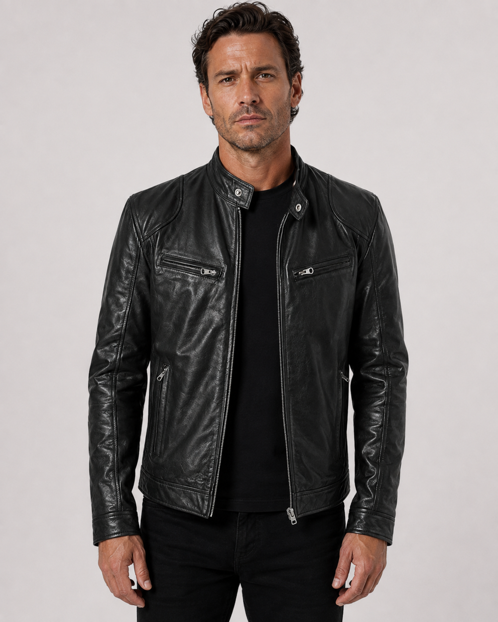 Men's Classic Leather Motorcycle Jacket-2