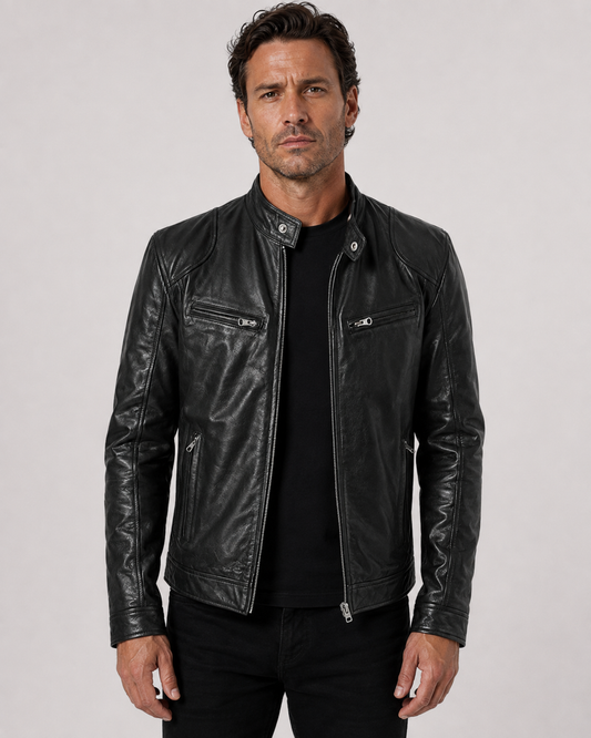 Men's Classic Leather Motorcycle Jacket-2
