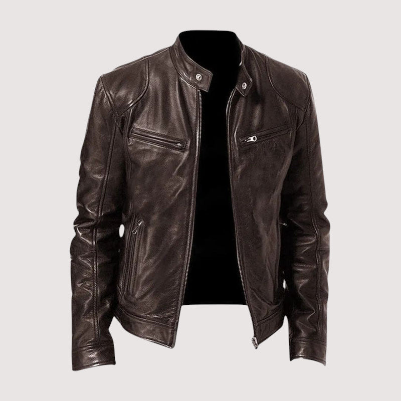 Men's Classic Leather Motorcycle Jacket-5