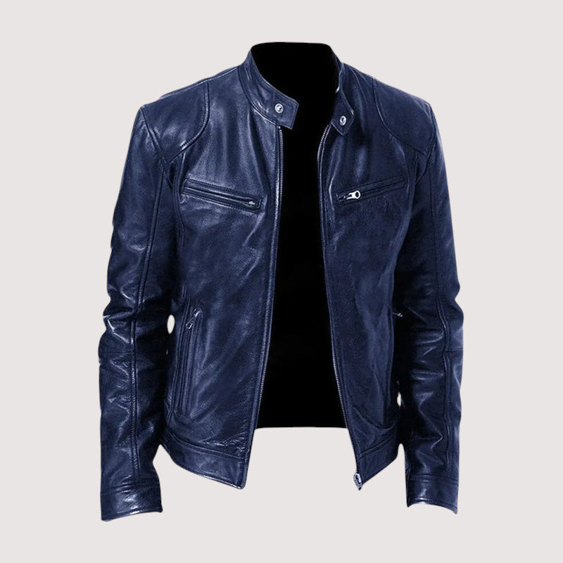 Men's Classic Leather Motorcycle Jacket-4
