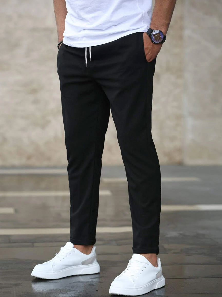 Men's Comfort Stretch Trousers with Drawstring - Black