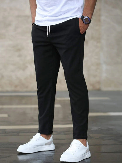 Men's Comfort Stretch Trousers with Drawstring - Black