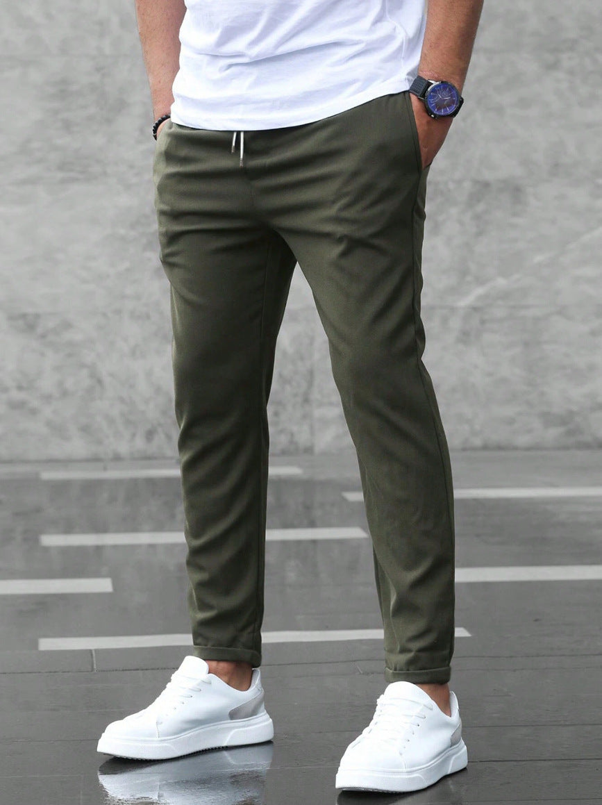 Men's Comfort Stretch Trousers with Drawstring - Green