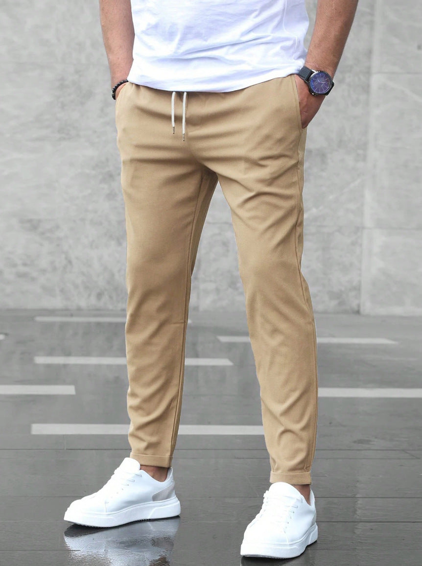 Men's Comfort Stretch Trousers with Drawstring - Khaki