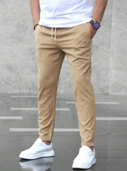 Men's Comfort Stretch Trousers with Drawstring - Khaki