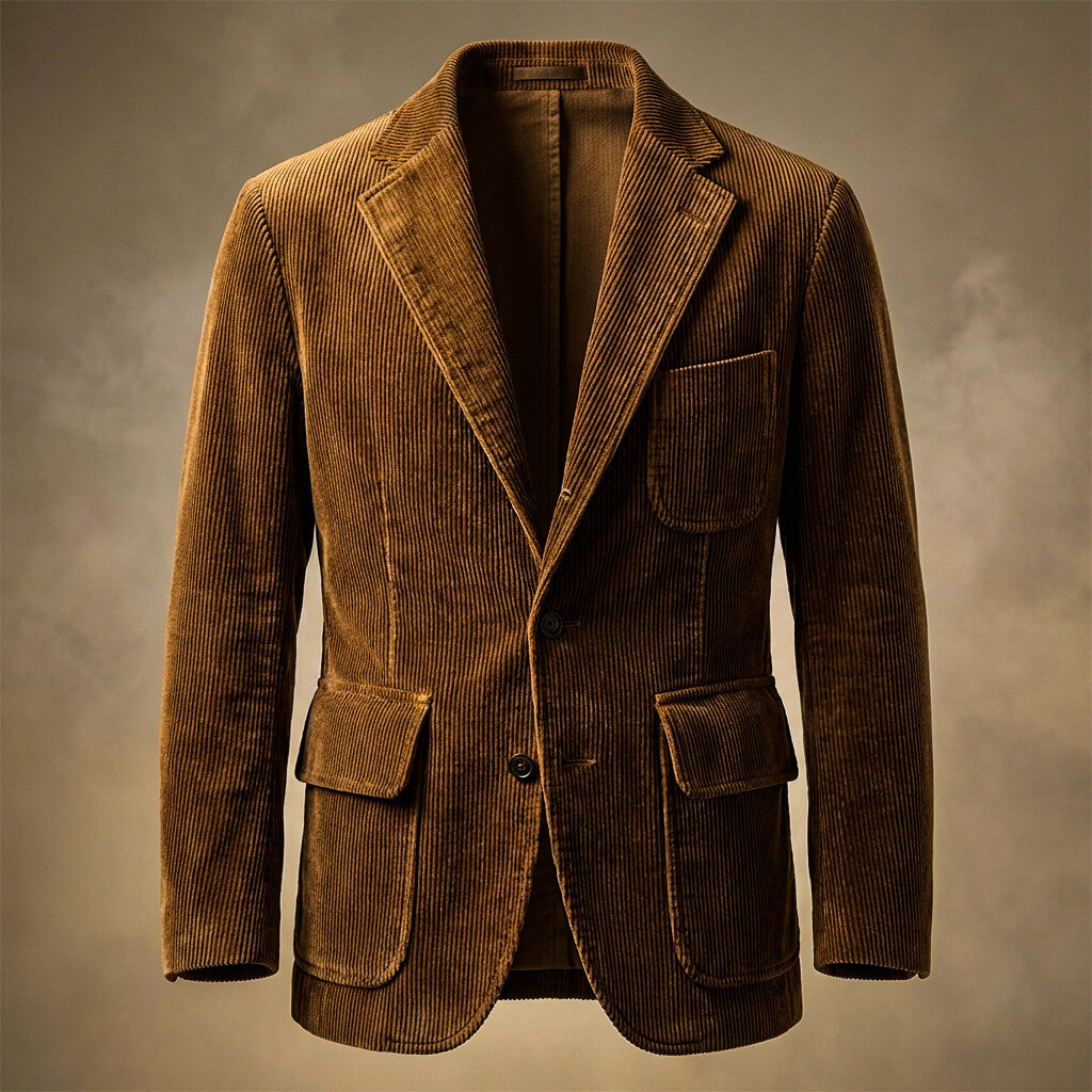 Men's Corduroy Blazer with Notch Lapels in Cognac Brown