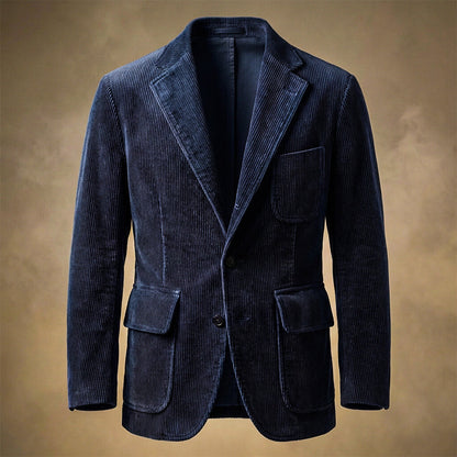 Men's Corduroy Blazer with Notch Lapels in Royal Blue