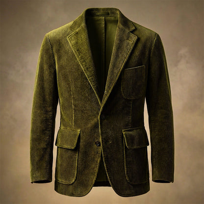 Men's Corduroy Blazer with Notch Lapels in Opal Green