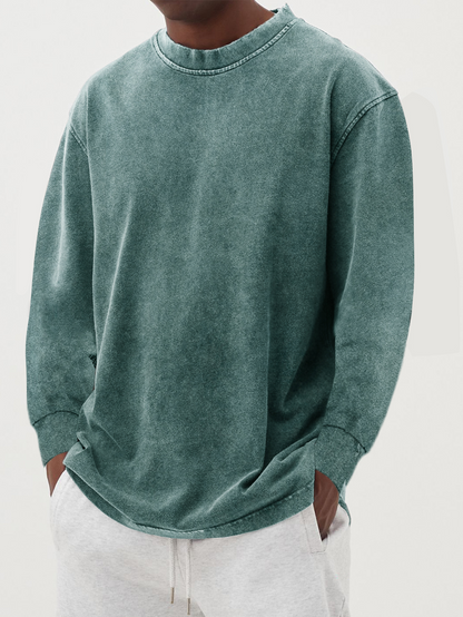 Men's Cotton Long-Sleeve Crew Neck Top - Green