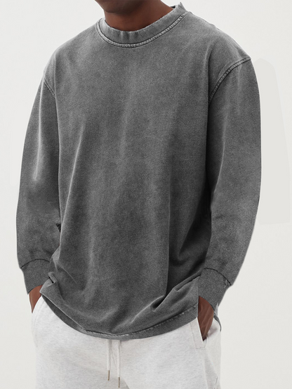 Men's Cotton Long-Sleeve Crew Neck Top - Grey