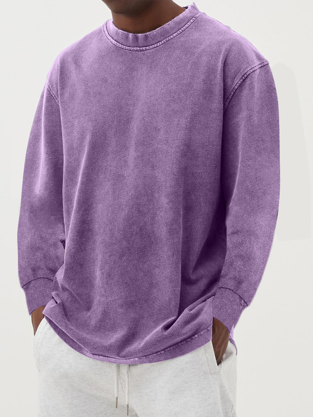 Men's Cotton Long-Sleeve Crew Neck Top - Purple