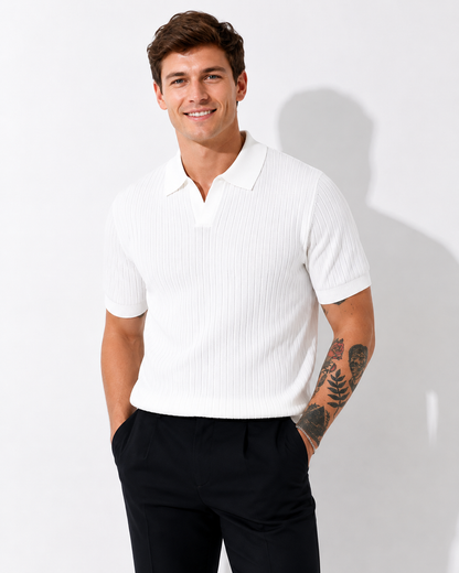Men's Fine-Knit Polo Shirt with Ribbed Trims
