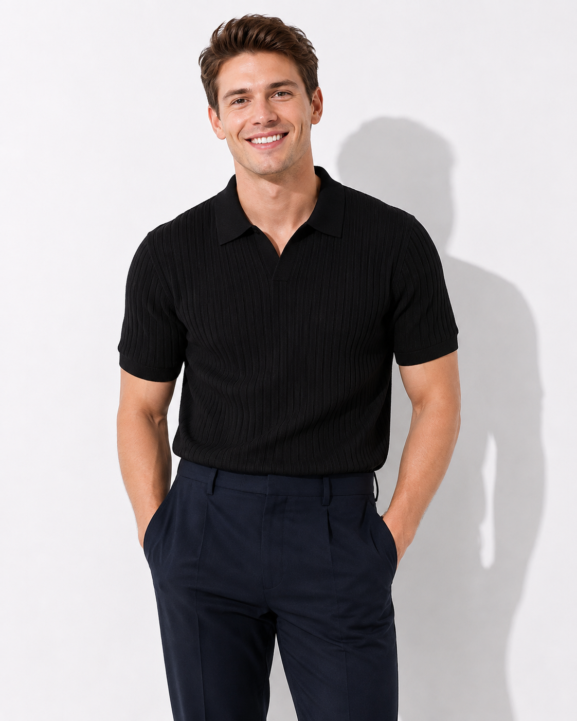 Men's Fine-Knit Polo Shirt with Ribbed Trims – view 3