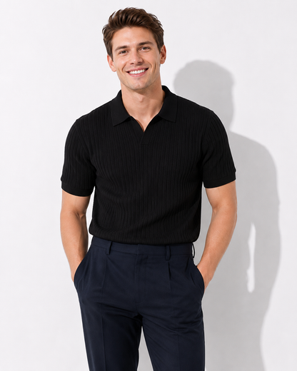 Men's Fine-Knit Polo Shirt with Ribbed Trims – view 3